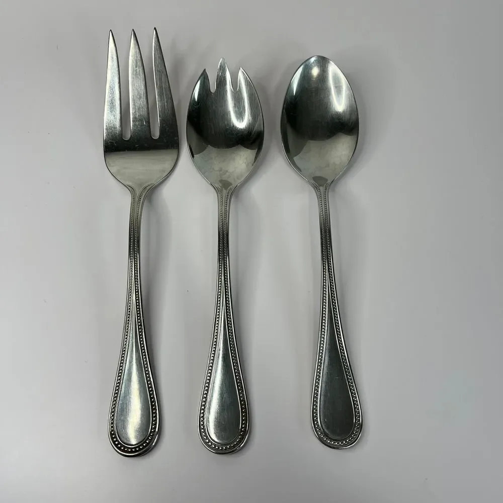 Towle 18/8 Stainless Germany‎ Beaded Hostess Serving Set Fork, Spork, and Spoon